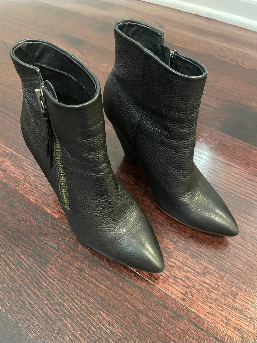 Splendid Black Pointed Leather Ankle Booties with Side Zip Detail